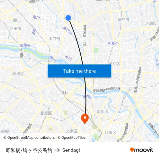 昭和橋/鳩ヶ谷公民館 to Sendagi map