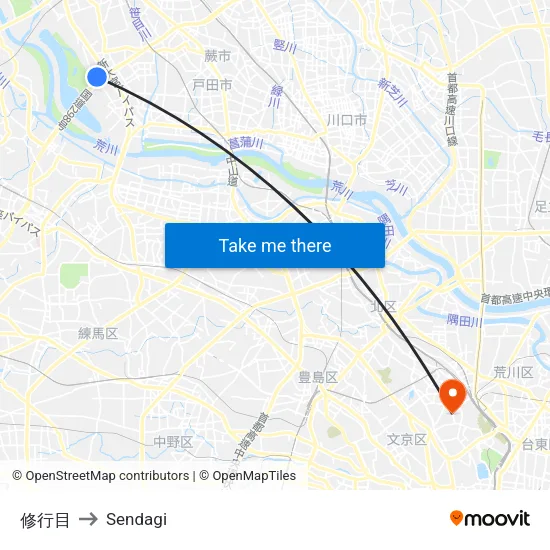 修行目 to Sendagi map