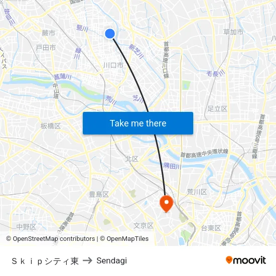 Ｓｋｉｐシティ東 to Sendagi map