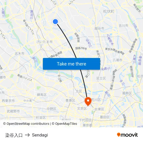 染谷入口 to Sendagi map