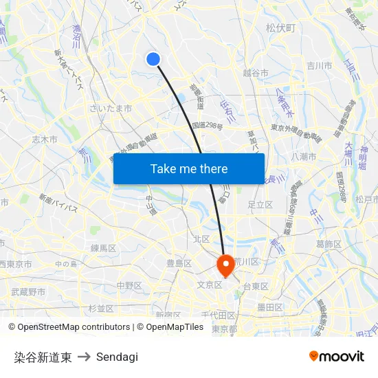染谷新道東 to Sendagi map