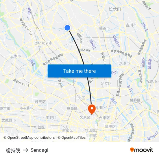 Sojiin Temple to Sendagi map