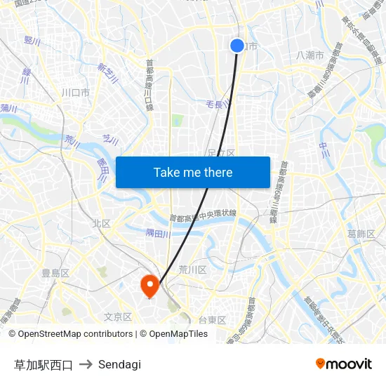 草加駅西口 to Sendagi map