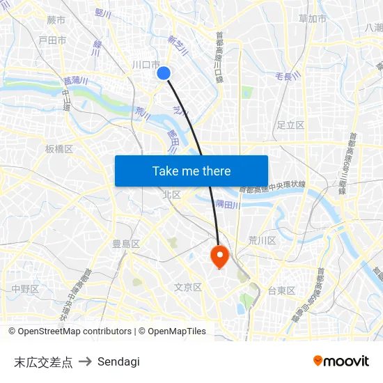 末広交差点 to Sendagi map