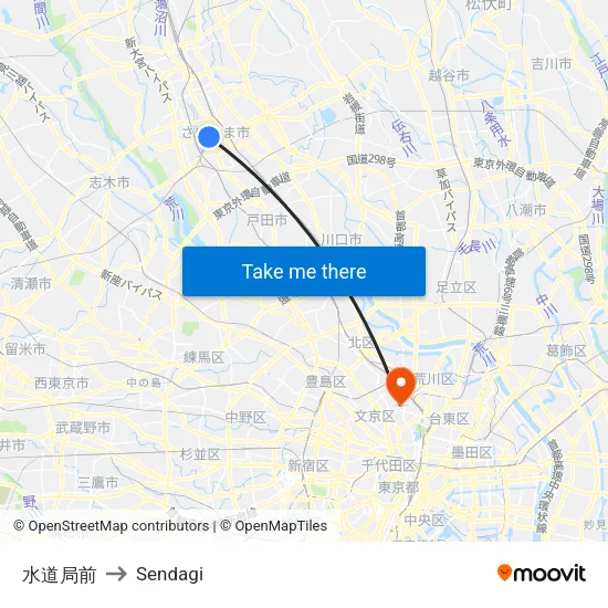 水道局前 to Sendagi map