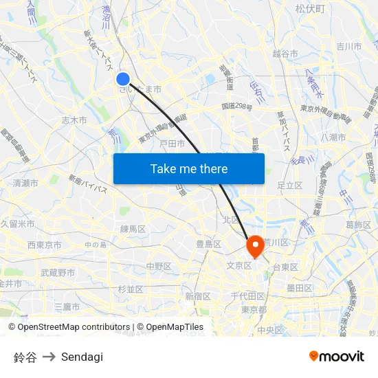 鈴谷 to Sendagi map