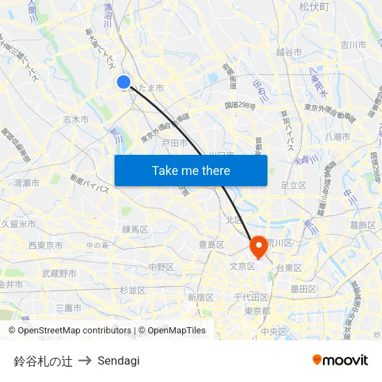 鈴谷札の辻 to Sendagi map
