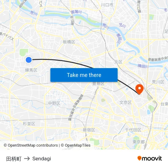 Tagara-cho to Sendagi map