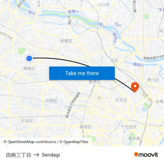 Tagara 3-chome to Sendagi map