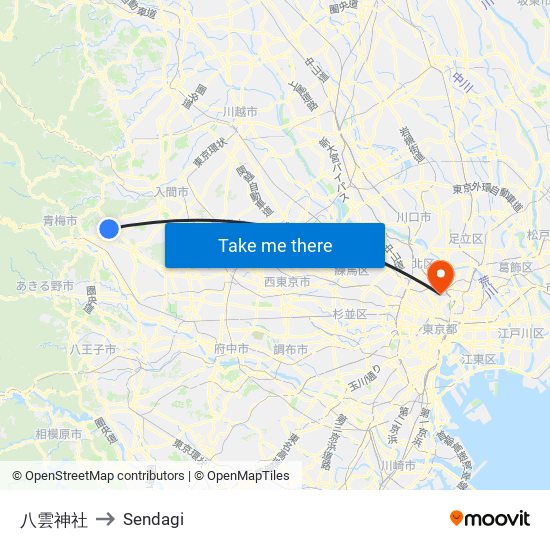 八雲神社 to Sendagi map