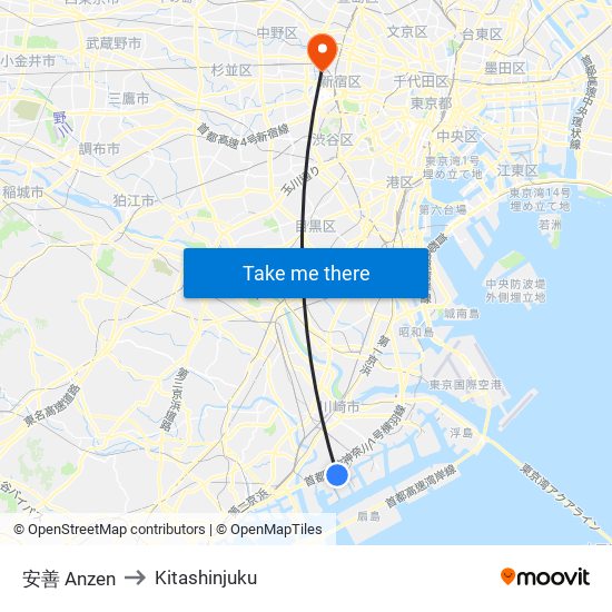 安善 Anzen to Kitashinjuku map