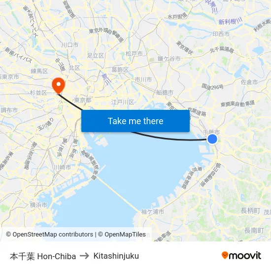 本千葉 Hon-Chiba to Kitashinjuku map