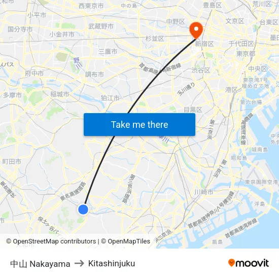 中山 Nakayama to Kitashinjuku map