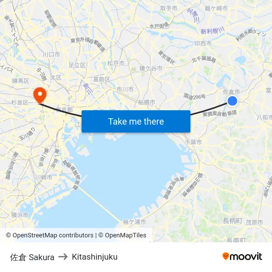 佐倉 Sakura to Kitashinjuku map