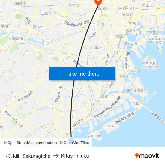 Sakuragicho to Kitashinjuku map