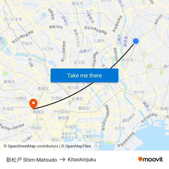 Shin-Matsudo to Kitashinjuku map
