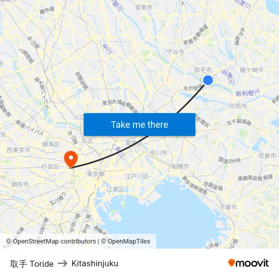Toride to Kitashinjuku map