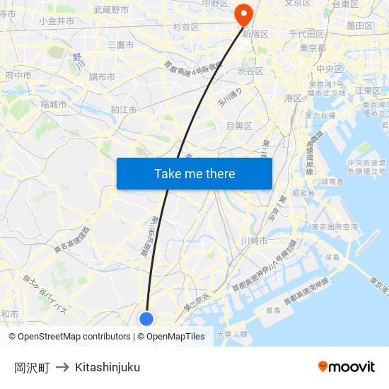 岡沢町 to Kitashinjuku map