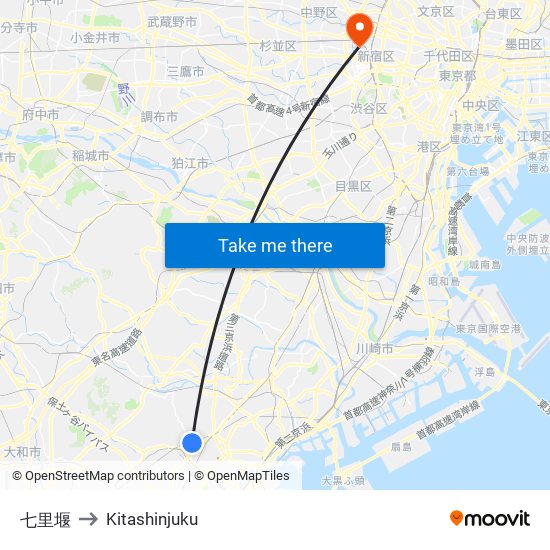 七里堰 to Kitashinjuku map