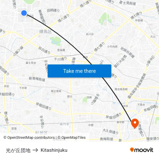 Hikarigaoka Complex to Kitashinjuku map
