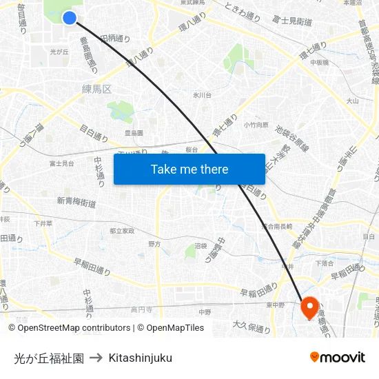 光が丘福祉園 to Kitashinjuku map