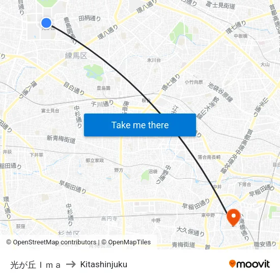 Hikarigaoka Ima to Kitashinjuku map