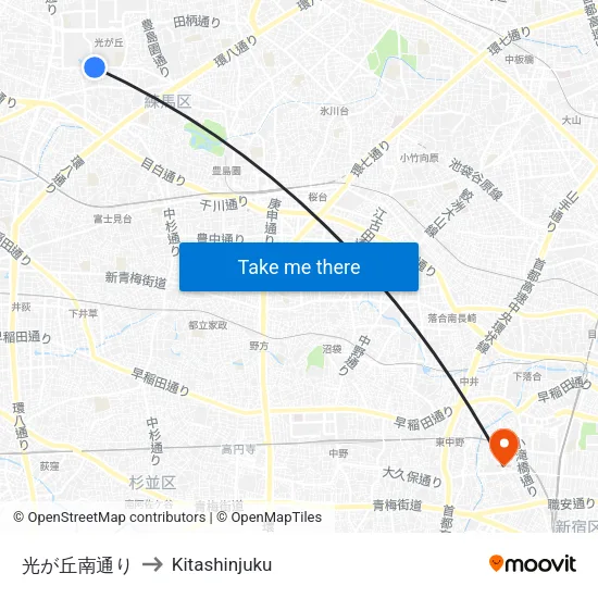 光が丘南通り to Kitashinjuku map