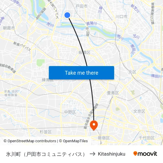 氷川町（戸田市コミュニティバス） to Kitashinjuku map