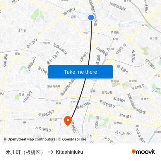 Hikawa-cho (Itabashi) to Kitashinjuku map