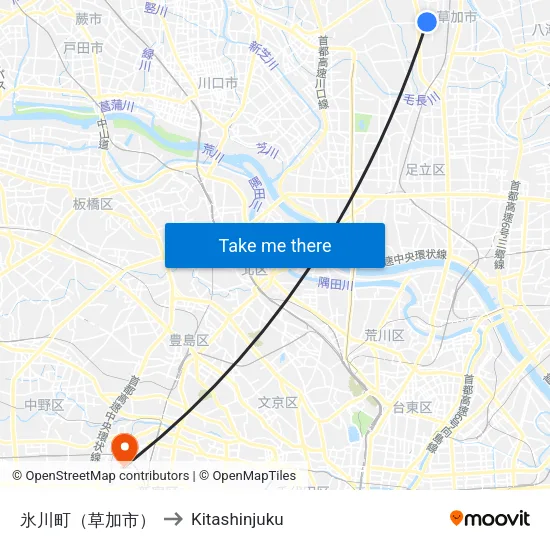 氷川町（草加市） to Kitashinjuku map