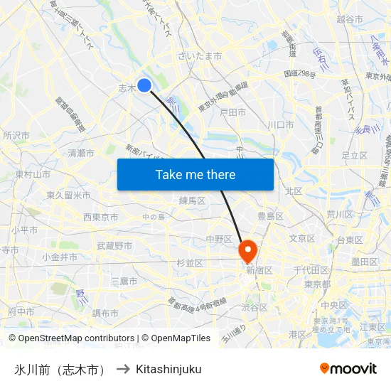 氷川前（志木市） to Kitashinjuku map