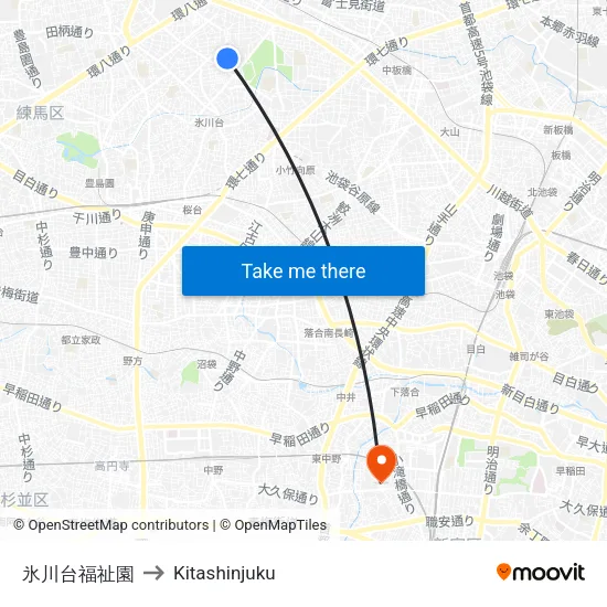 氷川台福祉園 to Kitashinjuku map