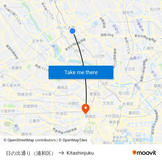 Hinode Street (Urawa) to Kitashinjuku map