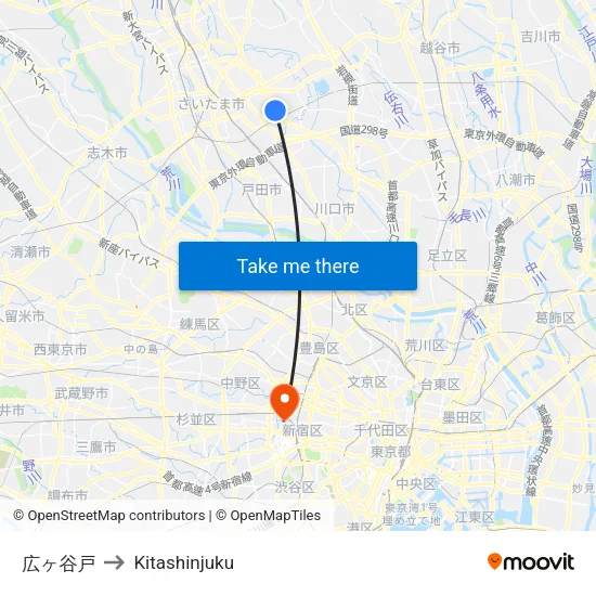 Hirogayato to Kitashinjuku map