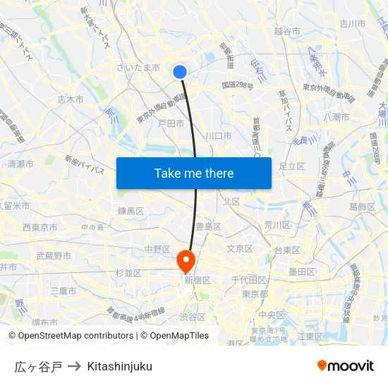 Hirogayato to Kitashinjuku map