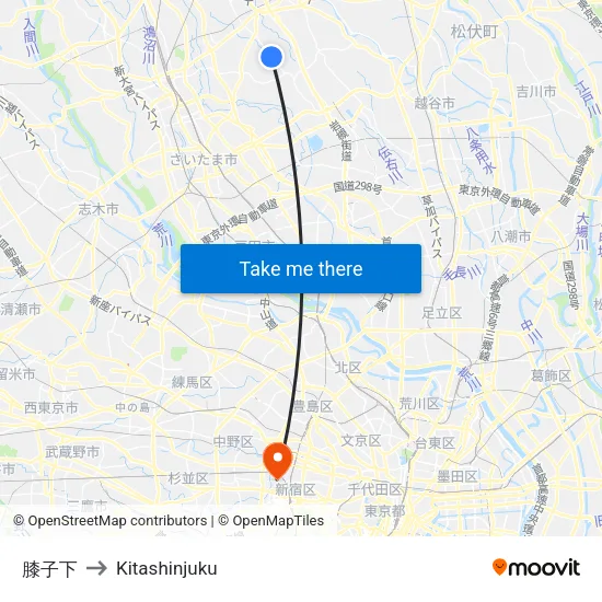 膝子下 to Kitashinjuku map