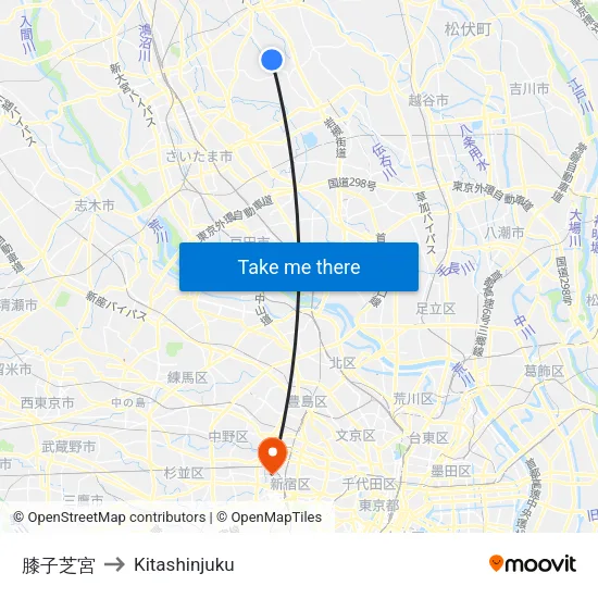 膝子芝宮 to Kitashinjuku map