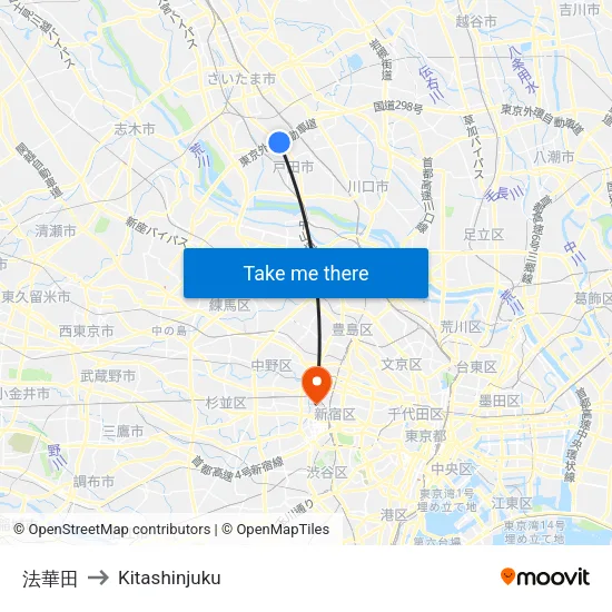 Hoketa to Kitashinjuku map