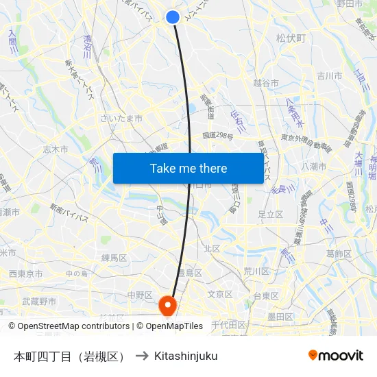本町四丁目（岩槻区） to Kitashinjuku map