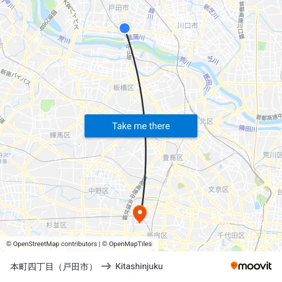 本町四丁目（戸田市） to Kitashinjuku map