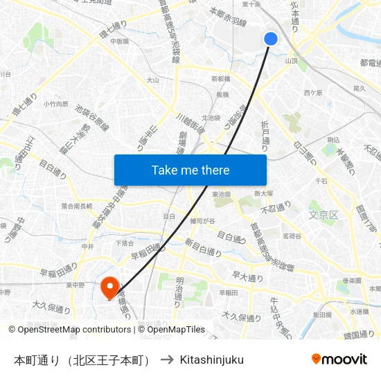 本町通り（北区王子本町） to Kitashinjuku map