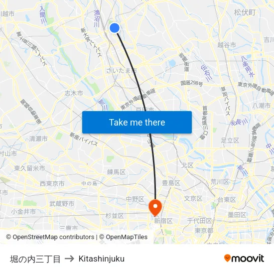堀の内三丁目 to Kitashinjuku map
