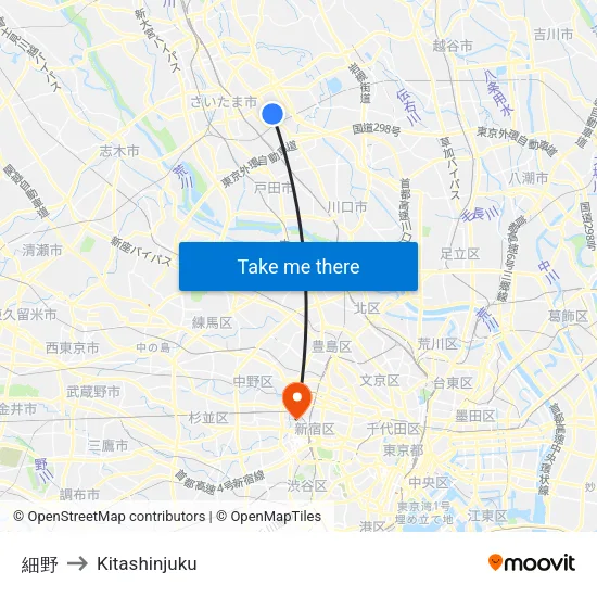 細野 to Kitashinjuku map