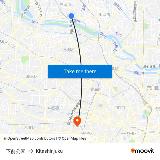 Shimomae Park to Kitashinjuku map