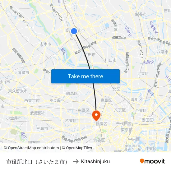 市役所北口（さいたま市） to Kitashinjuku map