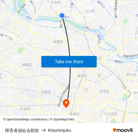 Disability Welfare Center to Kitashinjuku map