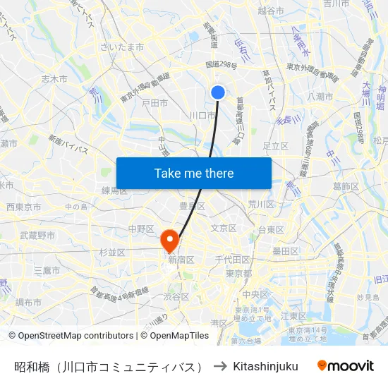 昭和橋（川口市コミュニティバス） to Kitashinjuku map