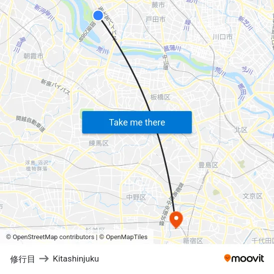 Shugyome to Kitashinjuku map