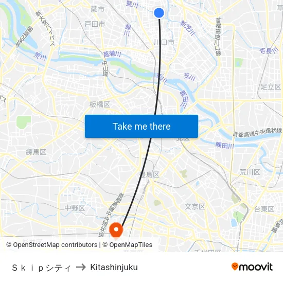 Ｓｋｉｐシティ to Kitashinjuku map