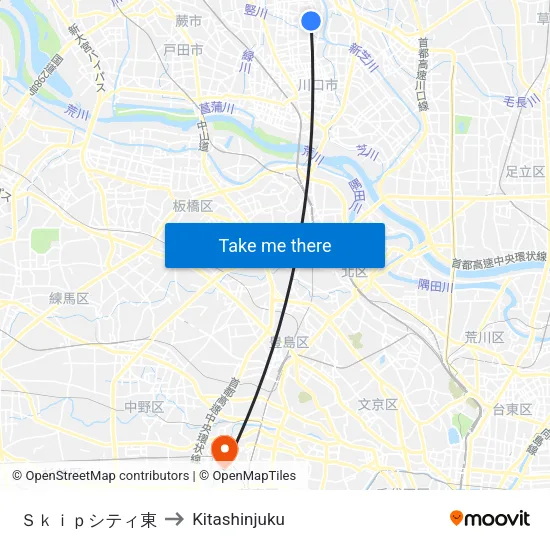 Ｓｋｉｐシティ東 to Kitashinjuku map